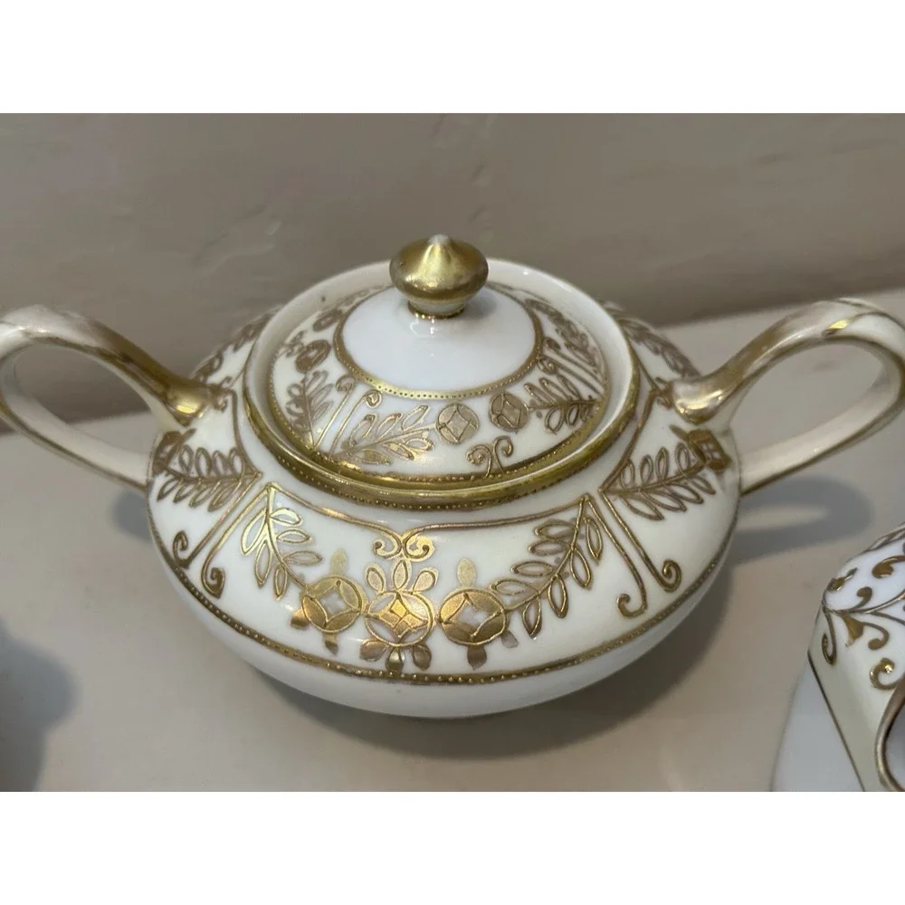 Vintage Mixed Set Bone china Nippon gold leaf  7 Piece China Tea Set